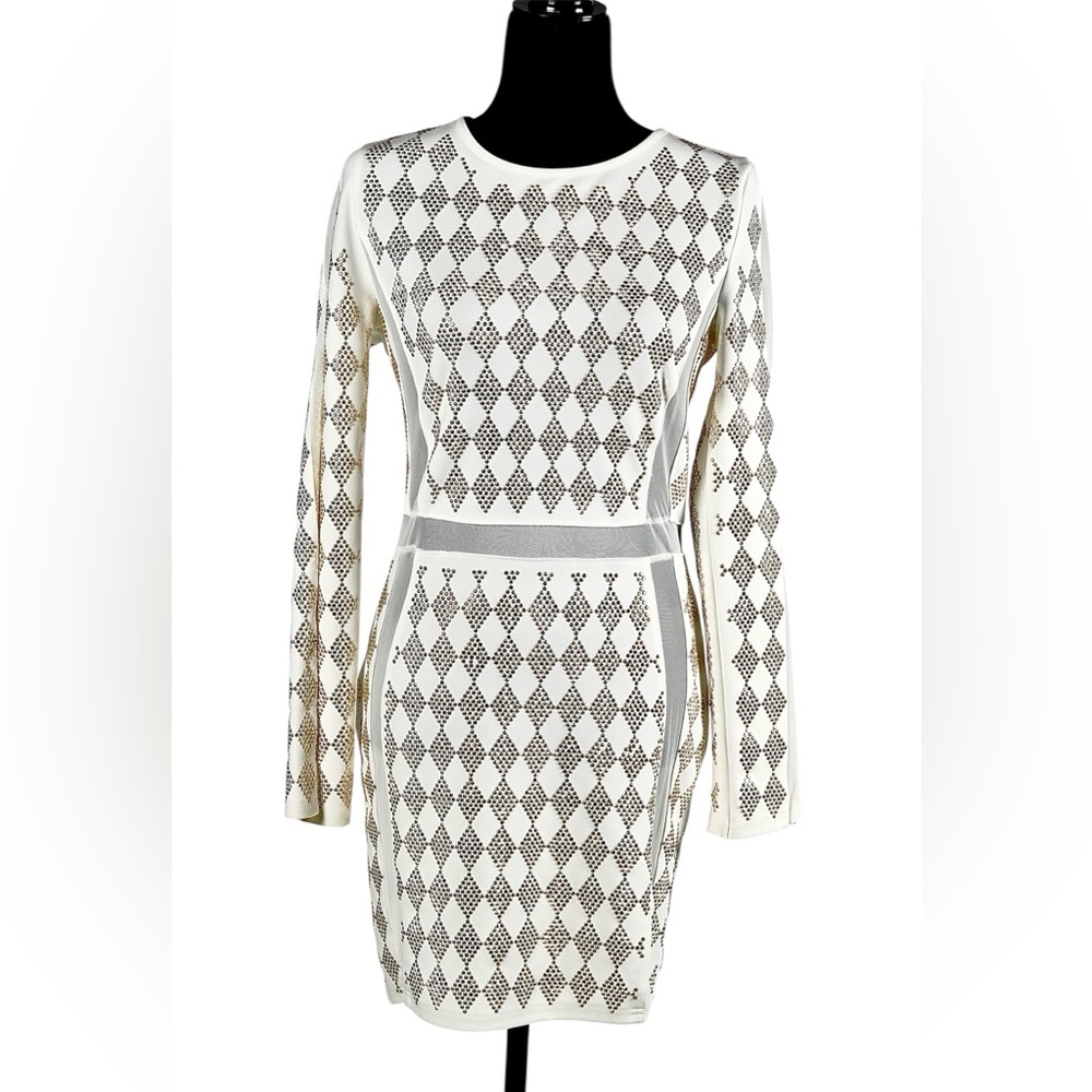Valiant Paris White Gold Studded Bodycon Dress Long Sleeve Embellished – Size L - Picture 5 of 16
